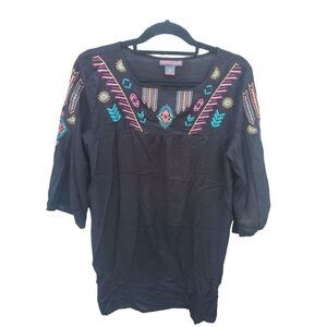 Rock & Roll Cowgirl Western‎ Aztec Dress Medium Womens Black Embroidered